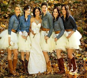 Açık Düğün Beyaz Tutu Nedime Elbiseleri Ucuz Kısa Mini Uzunluk Özel Yapım Nedime Gowns Tül Etek Nedime için