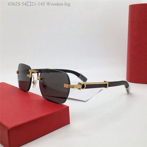 New fashion design square sunglasses 0362S metal frame rimless lens wooden temples simple and popular style versatile UV400 protection eyewear