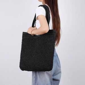 Cordão feminino bolsa de ombro verão mão-tecido bolsas grande capacidade corda de papel artesanal moda simples casual tote bolsas