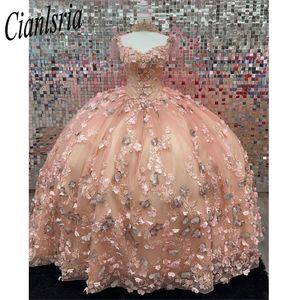 Quinceanera Sukienki 3D Aplikacje ukochane ręcznie robione sukienki kwiatowe Vestidos de 15 anos