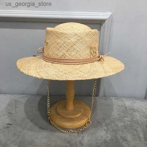 Wide Brim Hats Bucket Hats Newly arrived Lafita str womens hats in 2022 with letters and chains wide brown cork sun hat summer hat womens beach hat Y240319