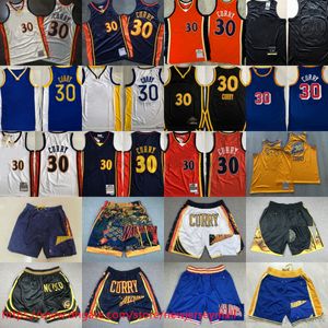 Clássico Retro Autêntico Bordado 2009-10 Basquete 30 Stephen Curry Jersey Vintage Azul Laranja Branco Respirável Esporte Real Costurado Jersey New City Shorts