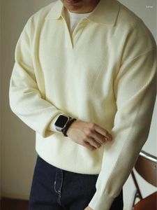 Herrtröjor Casual Knitwear Mens Polo Shirt Sticked Long Sleeve Turn-Down Collar Sweater Men Leisure Solid Color Jumper Tops