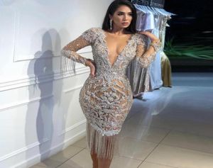 Dubai Special Design Cocktail Dresses Mermaid Long Sleeves Deep V Neck Illusion Sexy Robe De Soiree 2019 Evening Party Gowns with 2105685