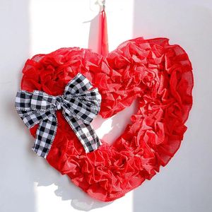 Decorative Flowers Bow Ribbon Wreath Hanging Love Heart For Anniversary Festival Outdoor