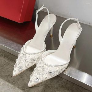 668 abiti appuntiti scarpe di nicchia di nicchia sandali in pizzo classico squisito matrimonio diamante donna elegante temperamento alto tallone 81562