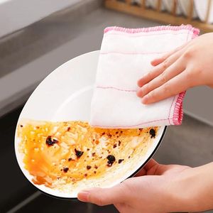 Table Napkin 2/4Pcs Cleaning Cloth Kitchen Towels Cotton Dishcloth Super Absorbent Non-stick Oil Reusable Daily Dish