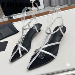 Sandals 2024 Sexy Peep Toe Kitten Heel Women Pointed Cross Narrow Band Summer Dress Gladiator