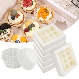 Wrap Prezent 6PCS Kraft Cupcake uchwyt z wkładkami 12 County Candy Treat Pudełka Opakowanie deserowe do ciastek babeczki ciasta