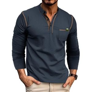 2023 homens manga longa tshirt sólido outono henry colarinho casual masculino tshirts europa américa masculino roupas clássicas topos 240308