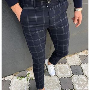 Männer Hosen Mode Männer Kleidung Plaid Hosen Slim Fit Klassische Vintage Anzug Männliche Socail Party Stil Streetwear Kleidung