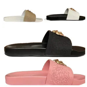 Luxo PALAZZO Slides Designer Slipper antiderrapante fundo macio fundo plano conforto areia praia sandálias casa sliders preguiçoso senhora mocassins flip flops tamanho grande 35-42-46