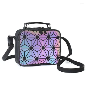Väska lysande handväskor små tvärkroppar för kvinnor axel geometriska rutiga hologram fyrkant