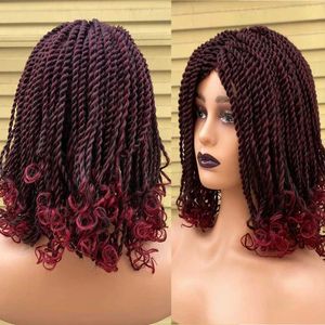 Perucas sintéticas cosplay perucas caixa trançada perucas para mulheres negras crochê cabelo 2 torção ombre bug africano sintético curto bob trança peruca de cabelo 240329