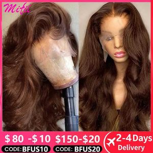 Synthetic Wigs Synthetic Wigs Chocolate Brown Colored Lace Front Human Hair Wigs For Women Body Wave HD 13x6 360 Full Lace Frontal Wig Pre Plucked 180 Density 240329