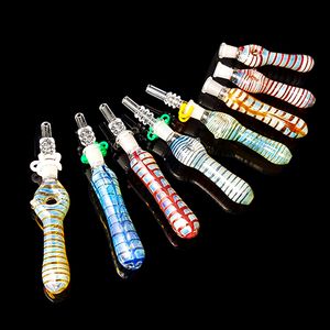 Mini Glass Bong Rökning Handrör Borosilikat Nector Collector 10mm Joint With Titanium Quartz Ceramic Nail Oil Burner Dab Rigs Small Water Pipe NC Kit Partihandel