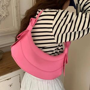 Totes Half Moon Bow Decorated Bags for Women Designer Handbag and Purses 2024 Fashion PU Leather Simple Underarm Shoulder