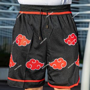 Herrar basketball shorts broderade moln gym sport knä byxor med fickor röda moln tema shorts tecknad shorts träning sport shorts snabb torr kort