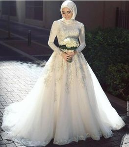 Die beliebtesten saudi-arabischen muslimischen Brautkleider, türkische Stehkragen, lange Ärmel, Spitzenapplikationen, Brautkleider ohne Hijab, Hochzeit1515600