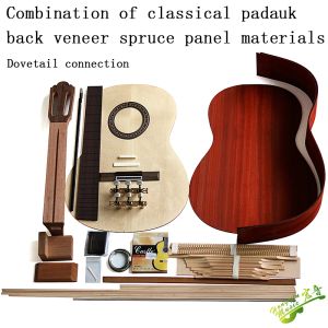 Guitar Classical Guitar DIY Zestaw Materiów Zestaw Zestaw Solude Back Side, Spruce Solid Town Board Wood, Ebony Bridgeonboard