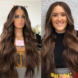 Synthetic Wigs Synthetic Wigs Chocolate Brown U Part Wig Real Human Hair Wig for Women 200% Thick Wavy V Part Wigs Brazilian Remy Hair Glueless Full Machine 240327