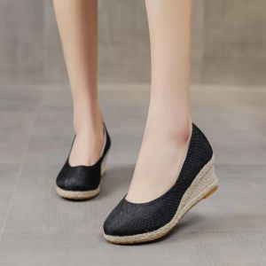 Shoes 2022 Wedge Heel Women's Shoes Spring New Highheeled Women's Sandals Work Shoes Pointed Toe Straw Pumps Women 3442