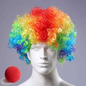 Synthetische Perücken, synthetische Perücken, bunt, bauschig, lockig, Clown-Perücke, Nase, Cosplay, Haar für Weihnachten, Neujahr, Erwachsene, Geburtstag, Party, Disco, Kinder, Geschenkartikel 240328 240327