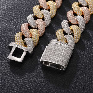 925 Vermeil Iced Out Diamanten Moissanit Halskette 20 mm klobige Zinke kubanische Kette Halskette Armband Hip Hop Schmuck für Männer Frauen