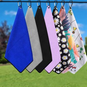 Aids 3 Pcs Quick Dry Golf Towel with Hook 16"x16" Clip to Bag Microfiber Fabric Waffle Pattern TriFold Cleaning Tool Drop Shipping