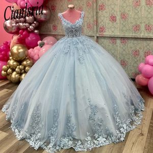 Sky Blue Quinceanera Sukienki 2024 Młode Girs Suknia balowa Blish Cinderella Birthday Princess Vestidos de Sweet 15 Anos 16