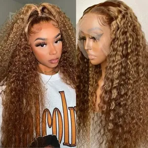 Highlight Wig Curly Human Hair Honey Blonde Lace Front Wig 13x4 13x6 Water Deep Wave HD Lace Frontal Glueless Wigs for Women