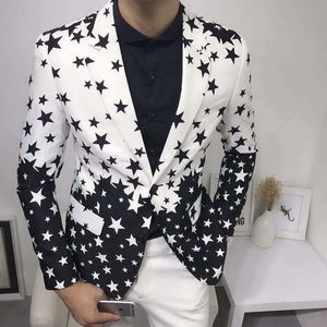 Star Print Slim Fit Blazers Mens Club Dress Groom Tuxedo Mens Formal Wedding Prom Suit Jacket varumärke Costume Homme 240309