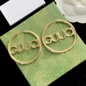 Large hoop earrings brand designer classic 18K gold-plated brass material letter earrings pendant earring ladies fashion simple jewelry gift