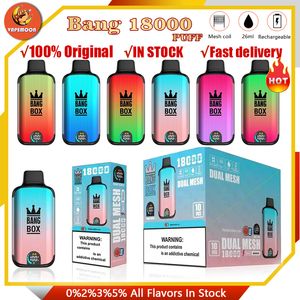 Vape monouso originale Bang Box 18000 con display digitale Puff 18K sigarette elettroniche ricaricabili Doppia bobina a rete 0% 2% 3% 5% 12 colori