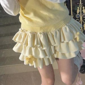 Calcinha feminina japonês kawaii lolita estilo bolo shorts saias mulheres plissado macio pelúcia quente abóbora calças outono inverno bonito segurança curto