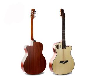 Гитара Полностью деревянная электроакустическая гитара ручной работы, бесшумный стиль, 6-струнная фанерная народная гитара, высокое качество, 40 дюймов, основной цвет