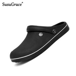 Sandals Susugrace Summer Casual Men's Sandals 46 Trend Comfort Fashion Flats Clogs Shoes Black Chef Shoes Super Light EVA Men Slippers