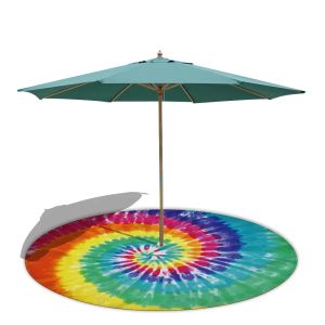 Mat Tie Dye Round Beach Mat med 8 cm hål för strandparaplyfast utomhusmikrofiber bärbar strandhandduk med SNAP -knapp