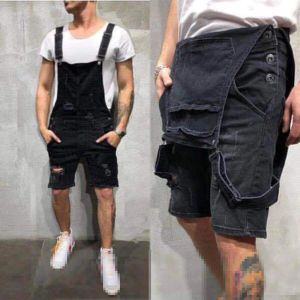 Byxor nya fashon herrar haklapp och stag overalls arbetbyxor dungarees casual jumpsuit romper svart blå