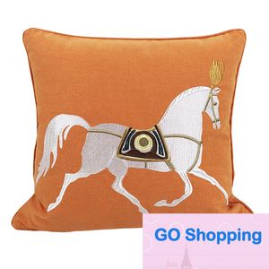 Wholesale Simple Modern New Chinese Style Couch Pillows Light Luxury Embroidered Horse Orange Pillow Cushion Horse Embroidery