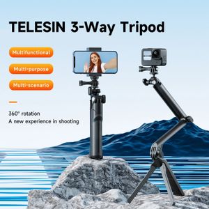 Telesin 3 Ways Selfie Stick With TripoD Hand Grip Pole for Hero Insta360 DJI Action Smart Phone Camera Accessories 240309