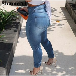 Plus Size Bleach Wash Pocket Stretch Skinny Jeans Fino Grande 5XL Cintura Alta Zíper Fly Calças Mulheres Casual Denim Pant Mom Jean 240315