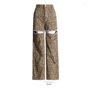 Jeans da donna alla moda High Street Leopard Print Autunno 2024 Design di nicchia con gamba dritta stampata e intarsiata di diamanti casual