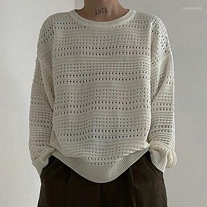 Men's Sweaters Vintage Solid Color Mens Knitted Ribbed Crew Neck Long Sleeve Jumper Tops Men Knitwear Fashion Loose Knitting Pullover
