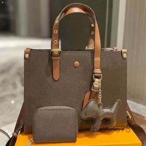 2024 bolsa de compras crossbody conjunto de 2 peças bolsas letras flores couro marrom