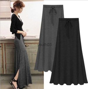 Saias Skorts Sexy Summer Slit Side Saia Mulheres Moda Casual Long Maxi Saia Elástica Sólida Lace-Up Cinza Preto Saias 240319