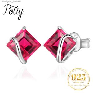 Stud Potiy Square Red Created Ruby 925 Sterling Silver Studörhängen för kvinnor Fashion Gemstone Daily Jewelry Valentines Day Giftc24319