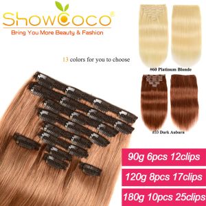 Наращивание волос Showcoco, 100% заколка Remy, наращивание человеческих волос, корейские заколки для волос, шелковистые прямые заколки для волос