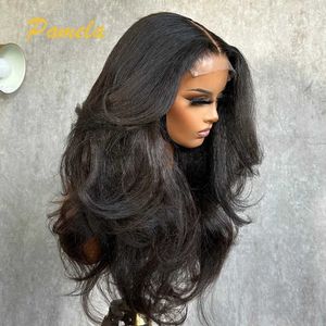 Synthetic Wigs Synthetic Wigs Double Texture Kinky Straight And Body Wave 13x6 HD Transparent Lace Frontal Pre Plucked Human Hair Glueless Wig Ready To Wear 240327