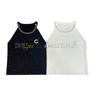 Canotte con collo in strass Top da donna Gilet sportivo senza maniche Gilet stile casual estivo T-shirt lavorate a maglia